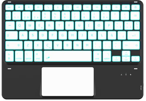 CACOE Bluetooth Tastatur mit Touchpad, [Spanische] Kabellose mit 7 Farben Beleuchtete Bluetooth kompatibel mit iPad A16/10/iPad Air/Pro, iOS/iPadOS/MacOS, Mac mini/Mac Pro, MacBook, 10 Zoll, Schwarz