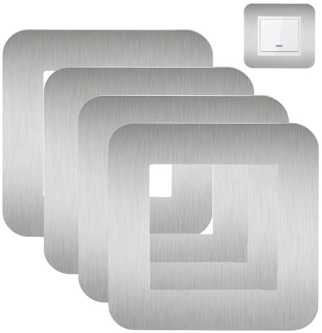 Light Switch Surround, 4 Pack Brushed Silver Light Switch Cover Plates, 86mm×86mm Inner Size, Durable Decorative Lights Switchs Covers for Home and Office
