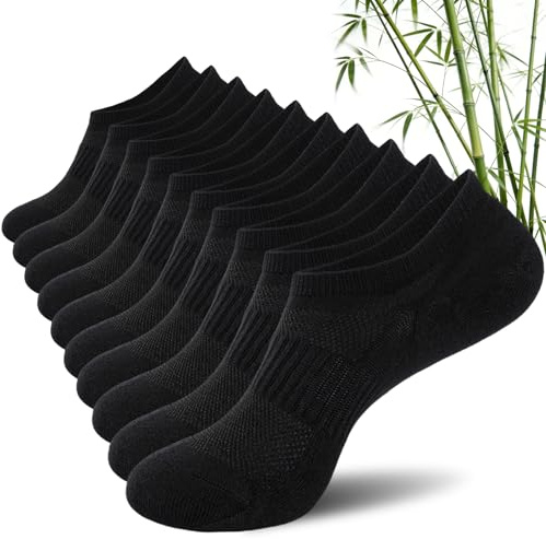 SockWaddles Bamboo No Show Trainer Socks for Men and Women, Low Cut Invisible Socks Men Ladies with Non-Slip Silicone Stripes, Breathable Short Sock, Black, Size 9-12, 5 Pairs