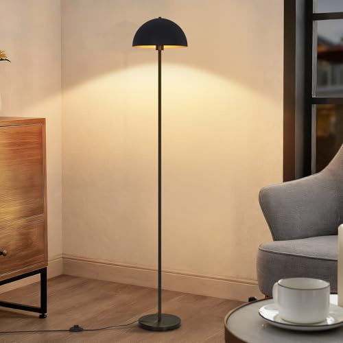 ZMH Stehlampe Bodenlampe für Wohnzimmer, Metall Stehleuchte modern 170 cm, | Lampenschirm Ø30 cm, E27 Fassung max. 40W, IP20 Innenleuchte, Schlafzimmer Leseecke, Schwarz Gold, ohne Leuchtmittel