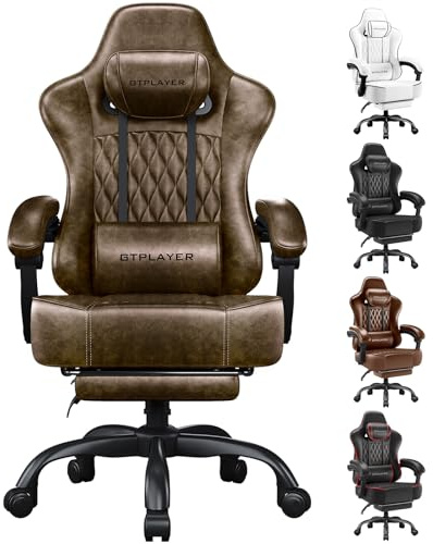 GTPLAYER Gaming Chair, Ergonomic Computer Chair with Footrest and Lumbar Support Height Adjustable Heavy Duty Home Office with 360°-Swivel Seat and Headrest
