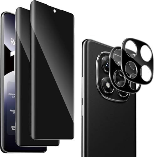 QULLOO 2 Piezas Anti Espía Protector de Pantalla Privacidad Compatible con Xiaomi Redmi Note 14 Pro 5G/ Poco X7 + 2 Piezas Protector de Lente de Cámara,9H Dureza Anti-Spy Cristal Templado