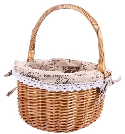 HOMSFOU Cesto Intrecciato in Plastica Marrone per Picnic e Frutta, Portaoggetti Rustico Fatto a Mano, Cestino da Cucina Versatile e Resistente