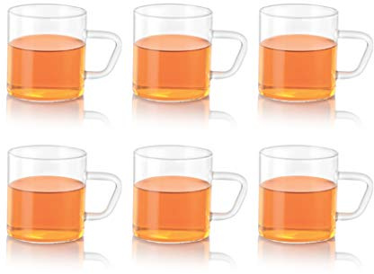Borosil VCSM190 Vision Classic Small Mug [Set of 6], Clear lightweight & Durable Glass- Drinking Mug For Coffee, Tea, or Latte, Heat Resistant, Dishwasher Safe | 4 Ounce Cups