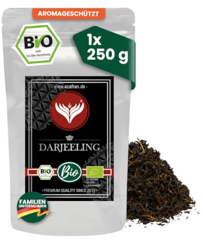 Azafran BIO Darjeeling Schwarztee lose indisch Second Flush 250g | Ausgewogene Tasse mit feiner Herbe