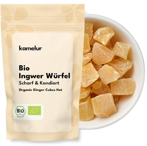 1kg di cubetti piccanti di zenzero BIO: cubetti di zenzero canditi e zuccherati della migliore qualità biologica, piacevolmente piccanti e senza solfiti