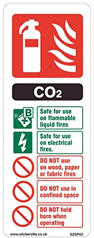 CO2, Fire Extinguisher ID Sign - [75mm x 200mm] Adhesive Sticker
