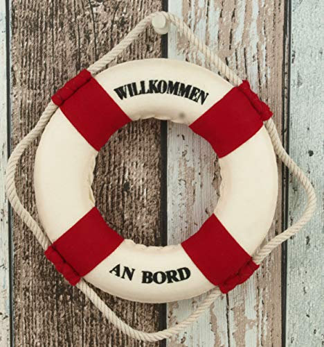Deko Rettungsring 15 cm rot/weiß Willkommen an Bord Maritime Dekoration Fischernetz