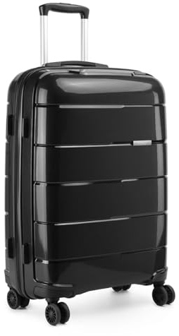 KONO Klein Koffer 55x40x20 Handgepäck Leicht Kabinentrolley Handgepäckkoffer Hartschale Reisekoffer mit 4 Rollen und TSA Schloss, Polypropylen Suitcase Rollkoffer (Schwarz, Koffer M (55cm - 38L))