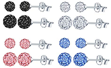 Yumilok Ohrringe Damen Ohrstecker 925 Sterling Silber Ohrschmuck Set Schmuck Schamballa Perlen Zirkonia 4/8 paar Geschenk fur Frauen Weihanchten