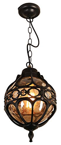 Mengjay E27 Lampes Suspendues Lampe Pendentif Extérieure Noir Rétro IP44 Vintage Industriel Fer Plafonnier Éclairage Imperméable À La Pluie Pavillon Villa Loft Lustre Lumière Extérieure (K)