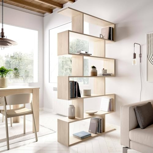 Dmora - Bibliothèque Misma, Etagère de bureau polyvalente, Bibliothèque avec 5 étagères, 80x25h190 cm, Chêne