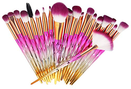Makeupborstset 20 nylonfibrer diamantfasetterade handtag skönhetsverktyg ögonskugga ögonbryn ögonfrans läppborstset bärbar borste (D)