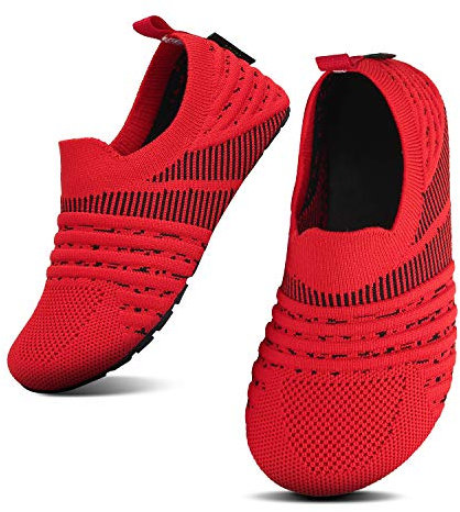 SAGUARO Niños Zapatillas de Estar por Casa Niña Pantuflas Bebé Slipper Niño Zapatos de Interior Infantiles Antideslizantes Ligeras Tejido Volante Rayasrojas 32/33 EU