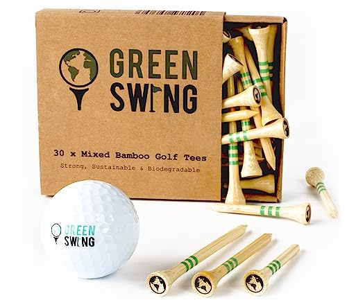 Green Swing Bamboo Golf Tees Mixed Sizes | Strong Sustainable Biodegradable | 30pcs