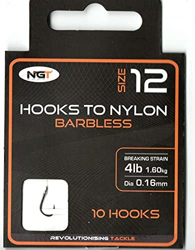 x10 NGT Barbless Hooks to Nylon in Size 12