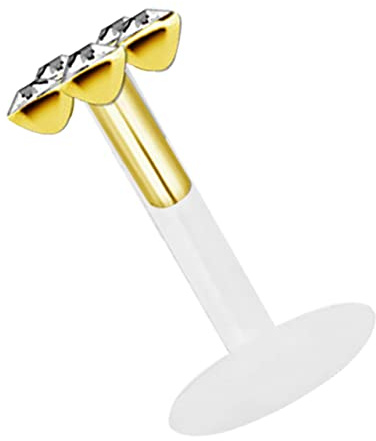 Teflon Labret Stecksystem 1,2 mm mit 5 mm Stein-Blume, gold beschichtet