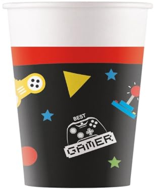 Procos - Vasos de papel FSC Videogame Gaming Party (200 ml), 8 unidades, multicolor, 93771