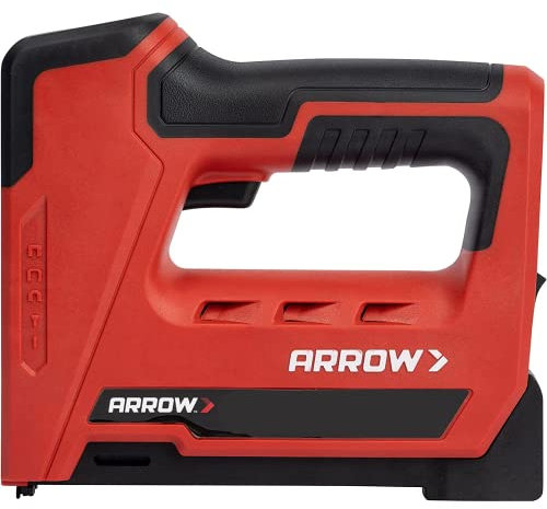 Arrow ET501C Cordless 5-in-1 Professional Staple and Nail Gun, Battery Powered Wire Stapler and Brad Nailer for Upholstery, Framing, Roofing, Crafts, Fencing, Cable, Black/Red