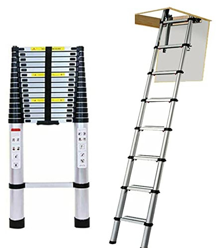 Teleskop Leiter 4,4m, Aluminium Dachbodenleiter, Tragbare Ausziehbare Leiter, Aus Aluminium 150kg Tragkraft