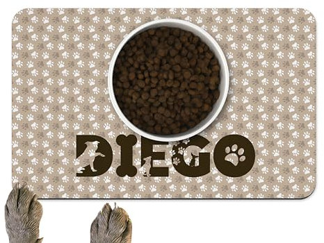 Personalisierte Fressnapfunterlage Pfotendesign – Individueller Napfuntersetzer für Hund und Katze - waschmaschinenfest