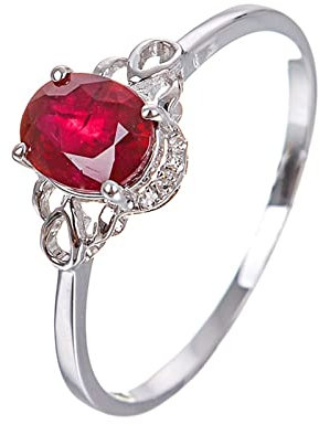 Ruby Ring, Ehering Silberrot 18 Karat Weißgold Rot Rubin Oval Hohl Verlobungsring Verlobung Geschenk für Frauen Größe 60 (19.1)