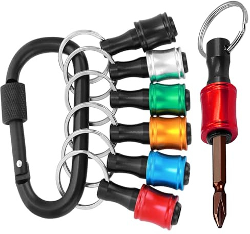 Keychain Bit Holder,1/4 Inch Hex Shank Keychain with Black Carabiner,Portable Drill Bit Holder Keychain,Lightweight Extension Bar for Hex Rod Drill,Screw Adapter for Screwdriver Bits