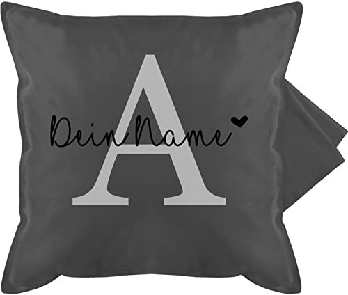 Kissenbezug - Initialen - Buchstabe Name anpassbar Herzchen I Geschenk Anfangsbuchstabe mit Name - 50 x 50 cm - Grau - buchstabenkissen a namenskissen Buchstaben anfangsbuchstaben kuschelkissen