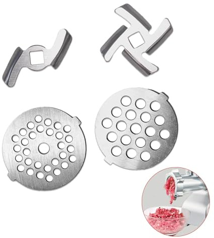 VNIMTI Meat Grinder Blades and Plate, Food-Grade Stainless Steel Meat Grinder Attachments for Stand Mixer, 2 Sharp Blades and 2 Cutting Plates (Stainless - Silver)