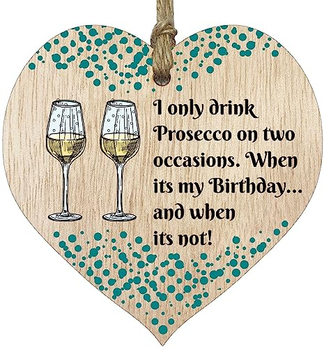 Stuff4 I Only Drink Prosecco Hanging Wooden Heart Sign Plaque Prosecco Gift | Light Wood Hearts, Funny Birthday Keepsake, Hang Around a Prosecco Miniatures Gift Sets, Prosecco Signs for Home Bar