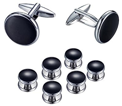 Manschettknappar för män 8 st manschettknappar och dubbar, smoking skjorta manschettknappar och knappar set för bröllop alla hjärtans dag festival födelsedag årsdag examensgåva, 20mm x 18mm, Svart,
