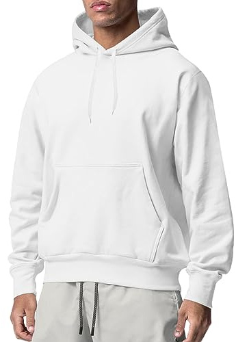 Oanviso Sweat à Capuche pour Homme Hoodies Classique Sweat-Shirt Poche Avant Sweatshirt Hoody Couleur Unie Mode Pull-Over Regular Fit Sweat de Sport à Capuche Printemps Automne A Blanc L