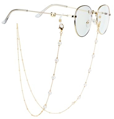 YJFY Brillen Kette Halter Mit Kugeln & Großen Perlen - Sonnenbrille Lanyard Für Jugendliche Und Erwachsene (Gold)