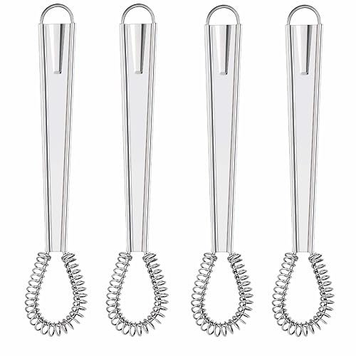 XOPOZON 4 pezzi frusta da cucina in acciaio inox frusta cucina a spirale cucchiaio magico in acciaio inox stoppino frusta a mano sollevata schiumatore foamer schiumogeno in acciaio inox mini