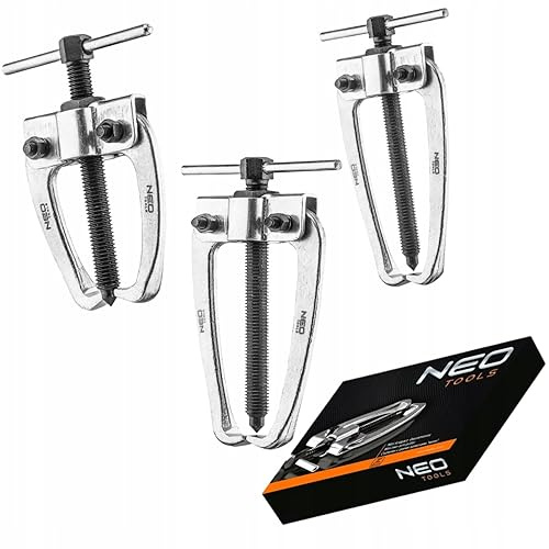 NEO TOOLS Mini 2-Arm Zweiarmiger Abzieher 3 TLG. Set 1 | 2 und 3 Lagerabzieher CrV-Stahl Profi, Die Arme einerseitig mit Haken ausgestattet, Breitenverstellbar