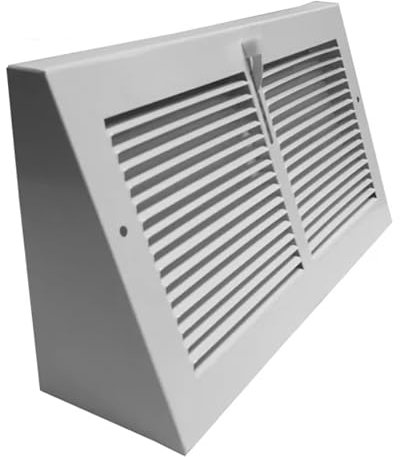 Metal Magery Rejilla de ventilación de zócalo de 14 x 6 pulgadas, color blanco con amortiguador, rejillas triangulares de acero resistente de 14 x 6 pulgadas (dimensiones exteriores 15-3/4 x 6-5/8