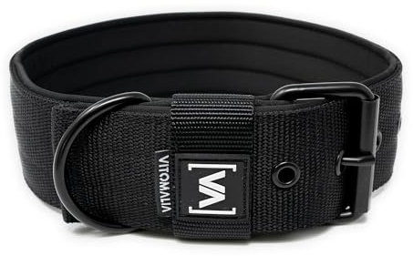 VITOMALIA® 5cm Breites Hundehalsband mit abstehender Neopren-Innenfütterung für Hunde, Schwarze Edelstahl-Dornschnalle, Hundehalsband große Hunde (5cm/XL = 50cm-60cm, Schwarz)