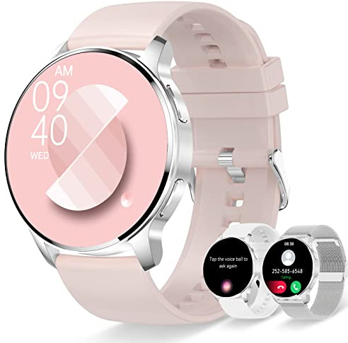 Reloj Inteligente Mujer con Llamada y Asistente Voz Smartwatch Mujer para Android iOS 3 Correas Pulsera Actividad Podómetro Caloría Reloj Digital Monitor de Frecuencia Cardíaca Oxímetro Sueño