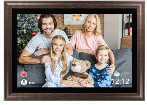 Digitaler Bilderrahmen 13,3 Zoll WiFi 1280x800 HD Touchscreen mit 8GB Speicher, Auto-Rotate, Wandmontierbar, Uhr/Kalenderfunktion, Fernbedienung, Braun