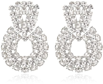 EVER FAITH Strass Kristall Geometrische Statement Ohrringe für Damen Hochzeit Party Runde Hoop Ohrringe für Braut