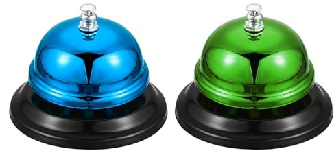 QUARKZMAN 2 Pcs Timbre de Llamada, 85mm/3.35 Timbre de Mesa para Servicio de Restaurante, Hotel, Cocina, Bar, Fiesta, Aula (Verde+Azul)