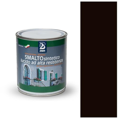 2BM Smalto Sintetico ad Alta Resistenza Marrone Scuro Testa di Moro RAL744 a Solvente Brillante Inodore, Non Ingiallente, Adatto a Legno, Metallo e Muro, Per Interni ed Esterni | Formato 0,75 lt