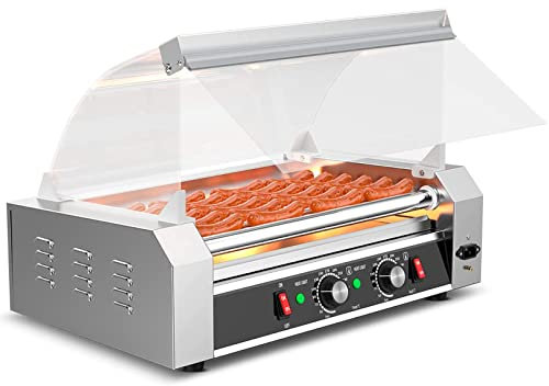 Machine À Rouleaux À Hot-Dog 7 Rouleaux Antiadhésifs, Machine De Cuisson De Gril À Saucisses, Réchauffeur De Hot-Dog De Comptoir en Acier Inoxydable, Contrôle De La Température Commercial Et Domestiq