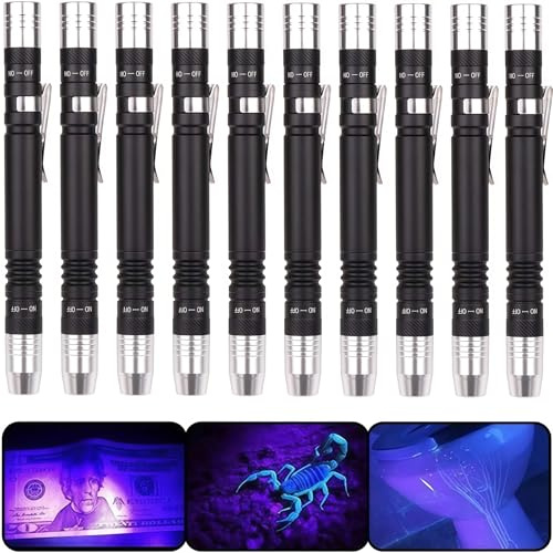 LIAISIMI UV-svartljuslampa 2-i-1 LED-ficklampa med violett och vitt ljus 395 nm UV-urindetektor för falska sedlar och husdjursfläckar på mattor och gardiner (10 Pcs)