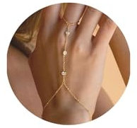 Calkrer Handkettchen Ring-Anhänger & Armreif: Ein feines 14-Karat-Gold Fingerring, Zirkon Handschuhe für Damen. Trendsetter für den Sommer, Boho Strand-Schmuck.