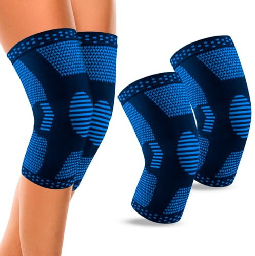 Bahía Aventura Rodillera Deportiva para Menisco y Ligamento - Rodillera de Compresión con Soporte Ajustable - Alivio y Estabilidad para Deportes y Rehabilitación (Azul, Large)