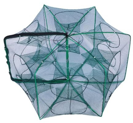 1 filet de pêche portable pliable 6/8/10/12/16 trous - Piège à crabes et écrevisses - Attrape-anguilles - Jaune - Panier de pêche - Piège à neige - Petit panier vivant - Pour appâts vivants