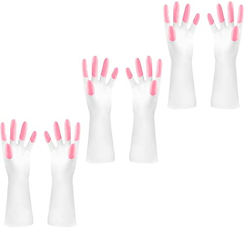 LUNCHS Dish Gloves 3 Pairs Rubber Gloves Lightweight and Comfortable Kitchen Gloves for Washing Dishes Suitable for Cleaning Utensils in the Kitchen(Pink)