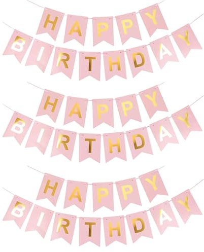 UILYNIU 3 Stücke Happy Birthday Banner, Happy Birthday Girlande, Geburtstag Wimpelkette, Geburtstag Deko, Banner für Geburtstagsfeier Dekoration, Dekoration Banner für Alle Altersgruppen (Rosa)