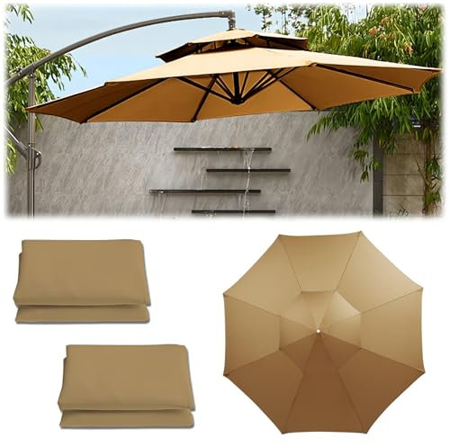 270cm 300cm Sonnenschirm Ersatzbezug,UV-Schutz Ampelschirm Bezug,Gartenschirm Stoff Ersetzen,Strandschirm,8 Streben Ampelschirm Cloth Cover,für Balkon,Garten,Pool und Strand(Khaki,2.7m)